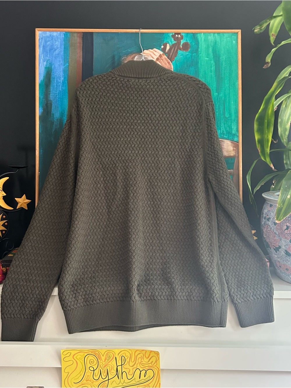 Denver Hayes Olive Green Textured Quarter Zip Sweater XL - Picture 9 of 12